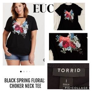 Black Spring Floral Choker Cutout Tee - Torrid